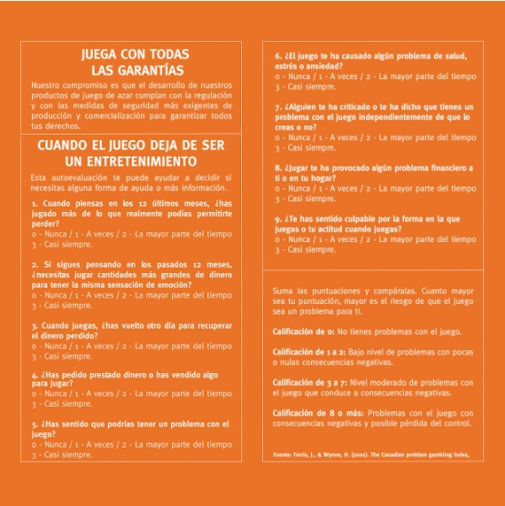 Mensaje sobre juego responsable: los juegos cumplen con regulaciones y consejos para identificar cuándo el juego deja de ser divertido.
